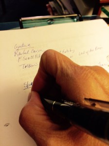 writing in a notebook